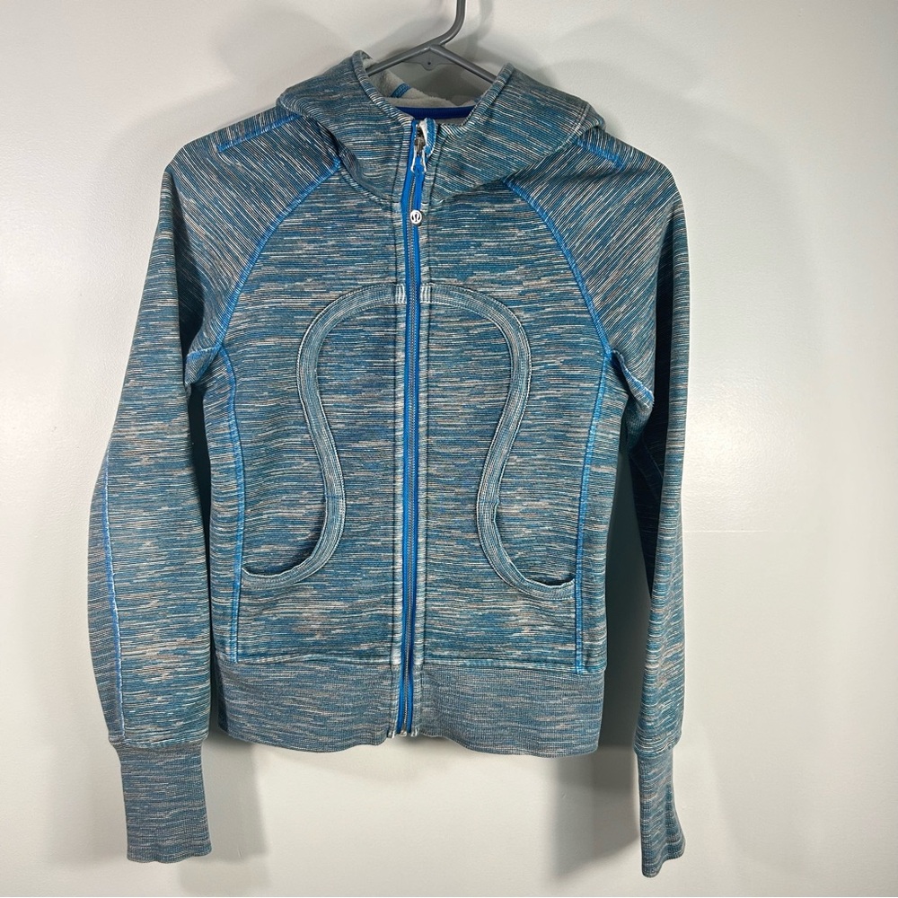 Lululemon Scuba Hoodie Stretch Women’s Sz 4 Blue Gray Full Zip Thumbholes W4A62S